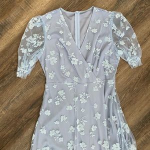 Dusty Blue Maxi Dress w/ Floral Overlay